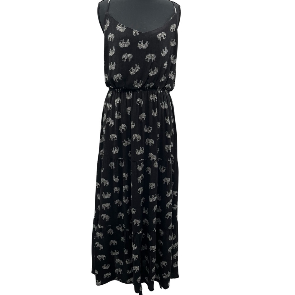 Black Elephant Print Maxi Dress